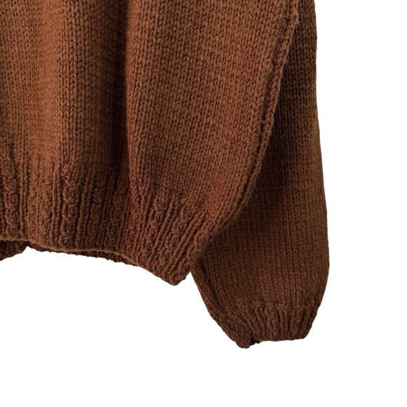 Vintage Handknit X-Large Sweater Cardigan Leaves Fall Dark Brown Womens READ - Picture 15 of 16
